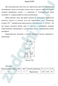 Два последовательно (рис.28,а) или параллельно (рис.28,б) соединенных центробежных насоса установлены близко один от другого, работают на один длинный трубопровод длиной l и диаметром d. Геометрический напор установки Нг в процессе работы остается неизменным.