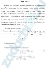 Плоская стальная стенка, имеющая коэффициент теплопроводности λ=50 Вт/(м·К), толщиной δ=12 мм омывается с одной стороны дымовыми газами с температурой t1=900 ºC, а с другой - водой с температурой t2=200 ºC. Коэффициенты теплоотдачи α1 и α2. Определить коэффициент теплопередачи k и тепловой поток q для чистой стенки; для стенки, покрытой со стороны воды слоем накипи толщиной δ2=10 мм; λ2=0,6 Вт/(м·К). Найти температуру поверхностей стенки и накипи, построить для обоих случаев графики распределения температур