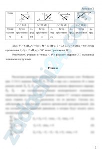 Две однородные прямоугольные плиты жестко соединены (сварены) под прямым углом друг к другу и закреплены сферическим шарниром (или подпятником) в точке А, цилиндрическим шарниром (подшипником) в точке В и невесомым стержнем 1 (рис. С3.0–С3.7) или же двумя подшипниками в точках А и В и двумя невесомыми стержнями 1 и 2 (рис. С3.8, С3.9); все стержни прикреплены к плитам и к неподвижным опорам шарнирами. Размеры плит указаны на рисунках; вес бoльшей плиты Р1 = 8 кН, вес меньшей плиты Р2 = 6 кН . Каждая из плит расположена параллельно одной из координатных плоскостей (плоскость ху – горизонтальная). На плиты действуют пара сил с моментом М = 10 кНм, лежащая в плоскости одной из плит, и две силы. Значения этих сил, их направления и точки приложения указаны в табл. С3; при этом силы F1 и F4 лежат в плоскостях, параллельных плоскости ху; сила F2 – в плоскости, параллельной хz, и сила F3 – в плоскости, параллельной yz. Точки приложения сил D, E, H, K находятся в углах или в серединах сторон плит. Определить реакции связей в точках А и В и реакцию стержня (стержней). При подсчетах принять а = 0,8 м.